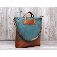 TOT3 Genuine Leather With Canvas Tote Bag For Womens Bags
