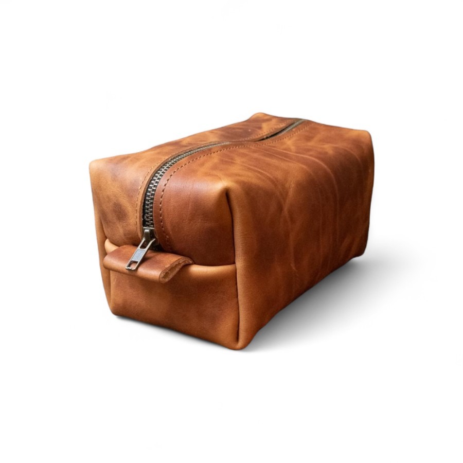 Premium Tan Leather Toiletry Bag